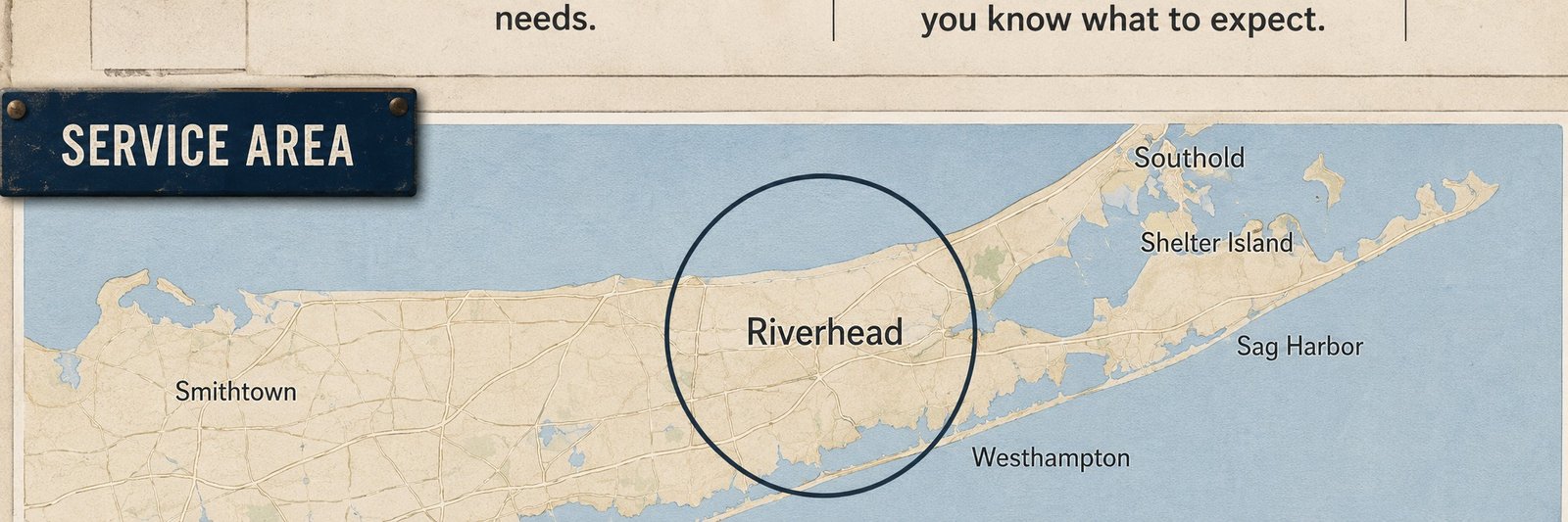 Service area map centered around Riverhead and Suffolk County
